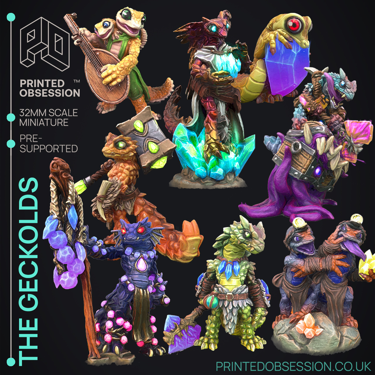 Geckolds - 9 Models - PRESUPPORTED - Illustrated and Stats - 32mm scale
